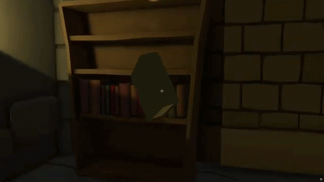 First-person view of a dungeon puzzle room in Raiders of the Lost Artifact