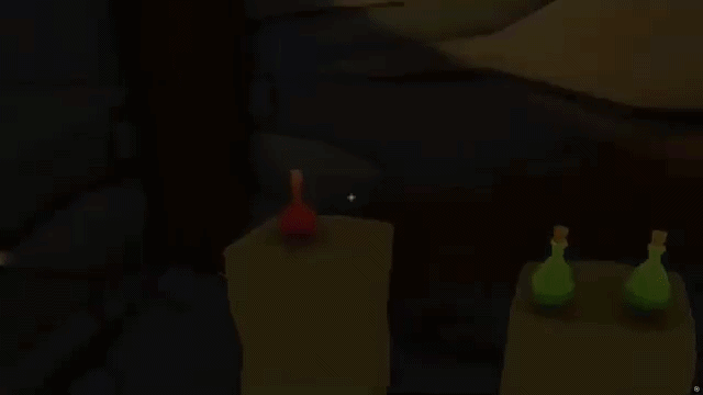First-person view of a dungeon puzzle room in Raiders of the Lost Artifact