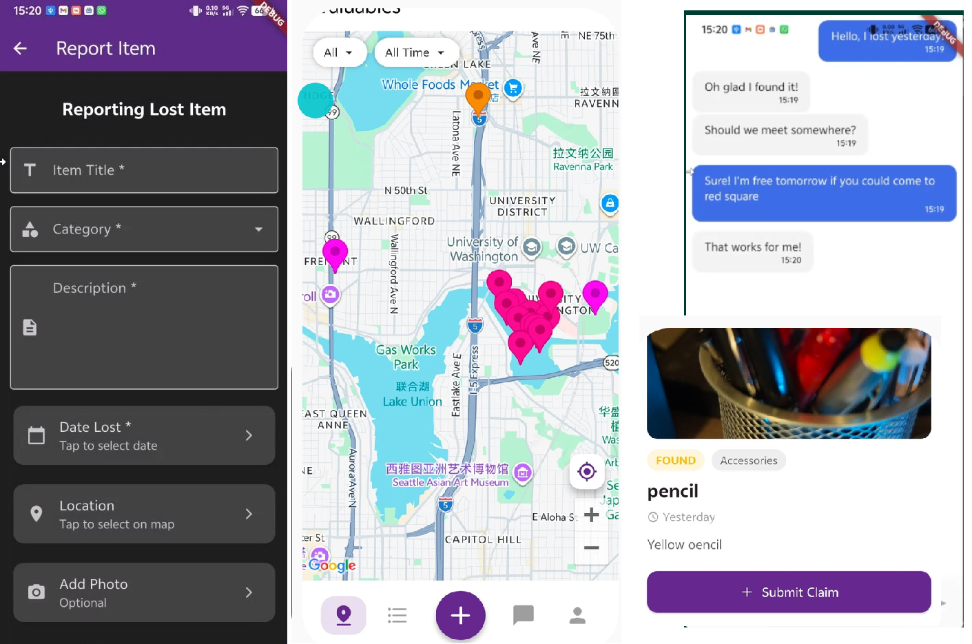 Valuables map screen showing custom listing markers
